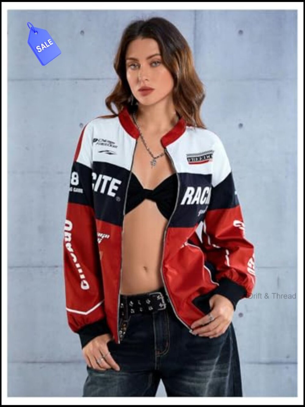 Y2K Color Block Bomber Jacket - Zip Up Streetwear - Picture 4 of 5